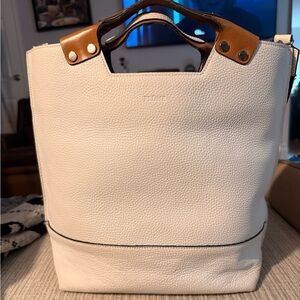 Prune  Leather White Tote with Brown Handles